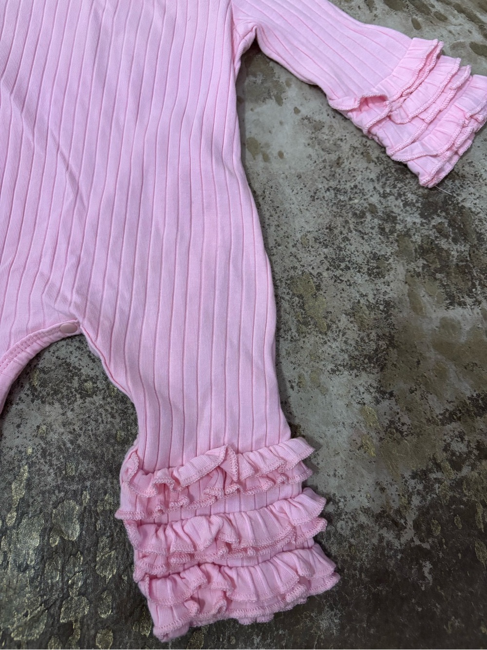 Pink Ruffled Baby Ribbed Romper - Picture 2 of 3